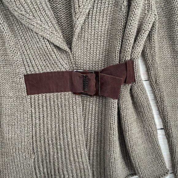 Soft Surroundings Wool Blend Chunky Knit Belted Cardigan Sweater Women's M Brown - Picture 4 of 8